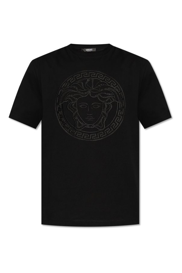 VERSACE 19.69 ABBIGLIAMENTO Men’s White Gold Black S/S V-Neck high quality Brocade Graphic T-